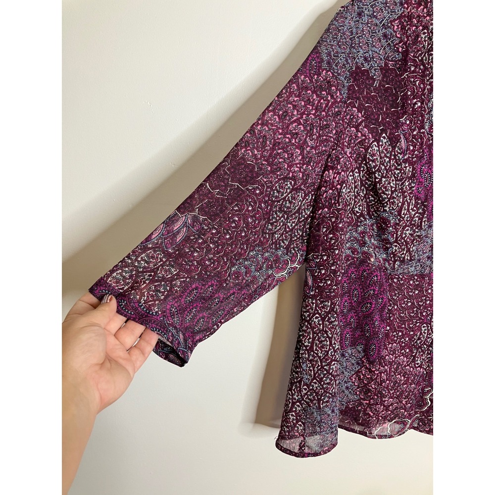 CJ Banks Blouse Womens 16/18W Purple Excellent Paisley Pintuck 3/4 Sleeve Top - Picture 3 of 6